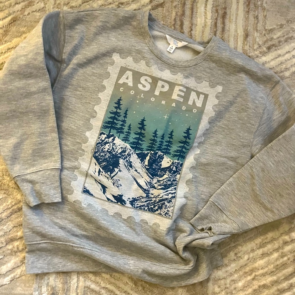 Time & Tru Aspen Stamp Graphic Sweater Size S NWT